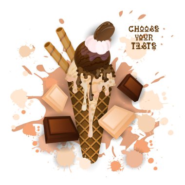 Dondurma çikolatalı koni renkli tatlı simgesini seçin, tat Cafe Poster