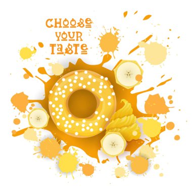 Çörek muz renkli tatlı simgesini seçin, tat Cafe Poster