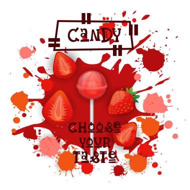 Şeker çilek Lolly tatlı renkli simge seçmek senin tat Cafe Poster