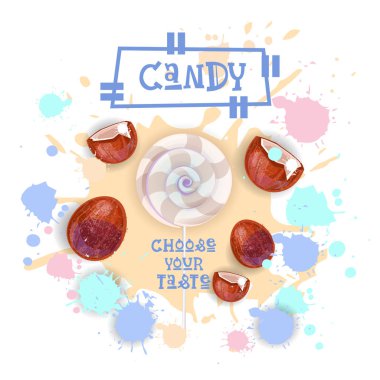 Şeker Hindistan cevizi Lolly tatlı renkli simge seçmek senin tat Cafe Poster