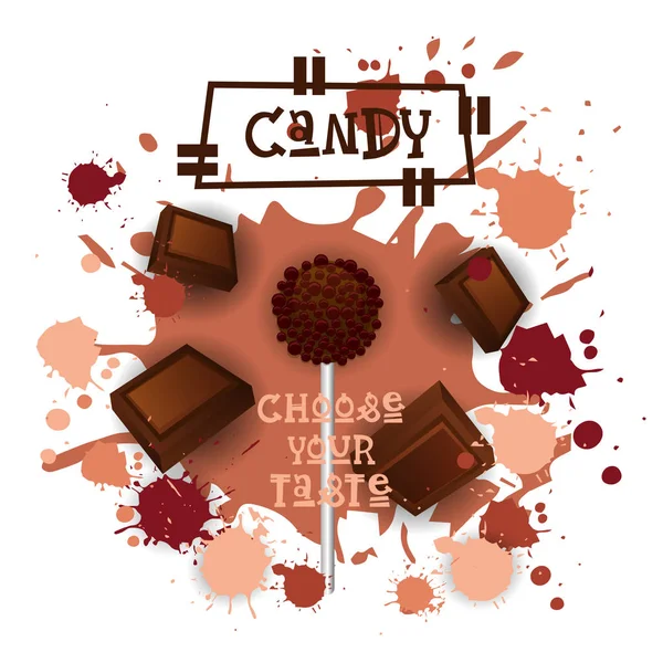 Candy choklad Lolly Dessert färgglada ikon välja din smak Cafe affisch — Stock vektor