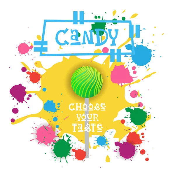 Candy lolipop tatlı renkli simge seçmek senin tat Cafe Poster — Stok Vektör