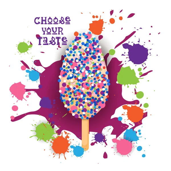 Dondurma Lolly renkli tatlı simgesini seçin, tat Cafe Poster — Stok Vektör