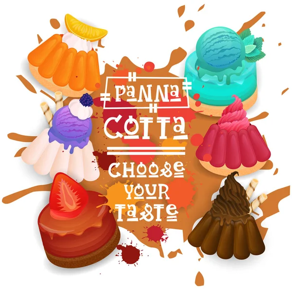 Panna Cotta Set tatlılar koleksiyonu renkli simge seçmek senin tat Cafe Poster
