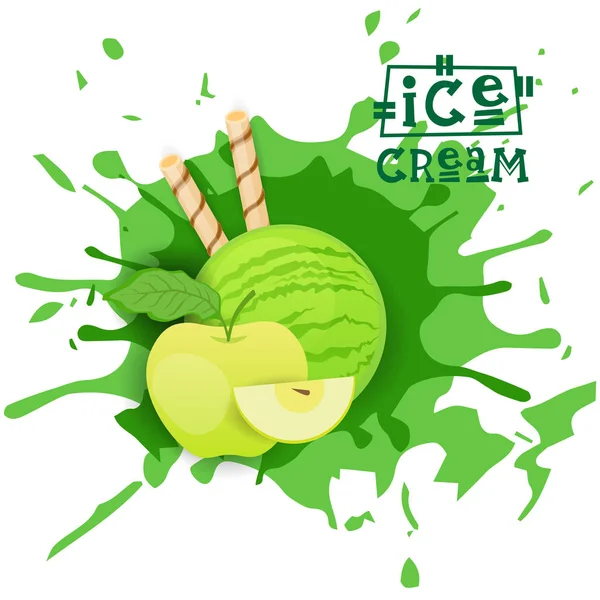 Ice Cream Apple kuličkové ovocným dezertům zvolte Plakát Cafe chuť — Stockový vektor