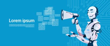 Modern Robot megafon, fütüristik yapay zeka mekanizması teknoloji Holding