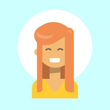 Kadın duygu profil simgesi, kadın portre mutlu gülümseyen yüz çizgi film