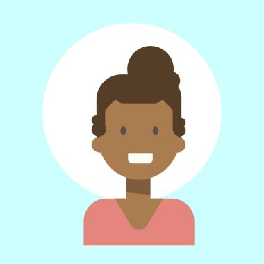 Afrikalı-Amerikalı kadın duygu profil simgesi, kadın portre mutlu gülümseyen yüz çizgi film