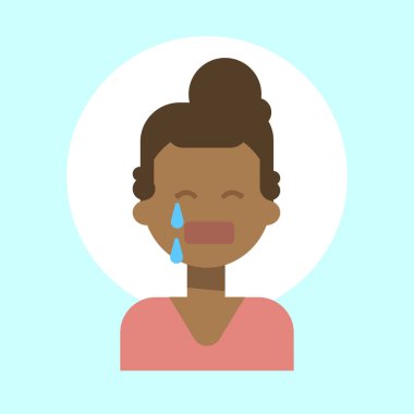 Afrikalı-Amerikalı kadın Cry duygu profili simgesinin, kadın karikatür portre yüz