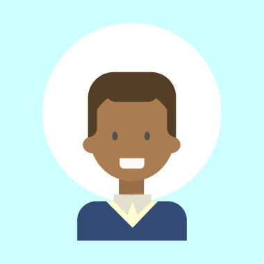 Afro-Amerikan erkek duygu profil simgesi, adam portre mutlu gülümseyen yüz çizgi film