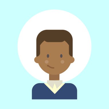 Afro-Amerikan erkek duygu profil simgesi, adam portre mutlu gülümseyen yüz çizgi film