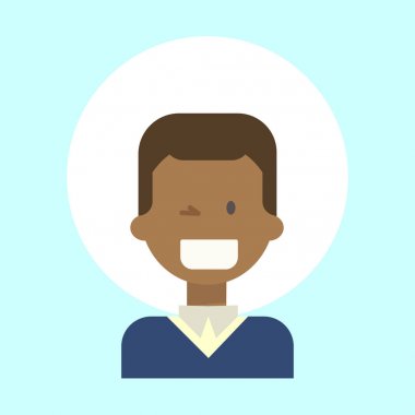 Afro-Amerikan erkek kırpışan duygu profili simgesinin, adam portre mutlu gülümseyen yüz çizgi film