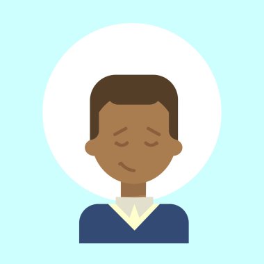 Afro-Amerikan erkek duygu profil simgesi, adam portre mutlu gülümseyen yüz çizgi film