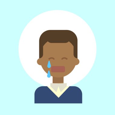 Afro-Amerikan erkek Cry duygu profili simgesinin, adam karikatür portre yüz