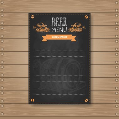Bira menü tasarımı için ahşap dokulu arka plan üzerinde Chalked Restoran Cafe Pub