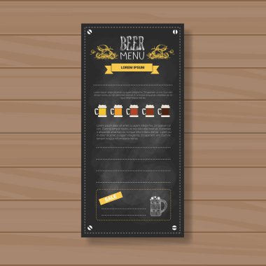 Bira menü tasarımı için ahşap dokulu arka plan üzerinde Chalked Restoran Cafe Pub