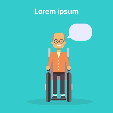 Komuta sizde tekerlekli sandalye mutlu eski erkek Engelli gülümseyen Sit tekerlekli sandalye sakatlık kavramı üzerinde