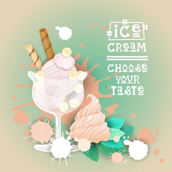 Logotipo de helado Dulce hermoso postre de verano Delicioso banner de comida — Archivo Imágenes Vectoriales