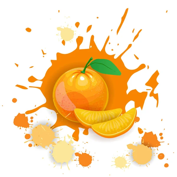 Logo de fruta naranja Diseño de salpicaduras de acuarela Alimentos naturales frescos — Vector de stock