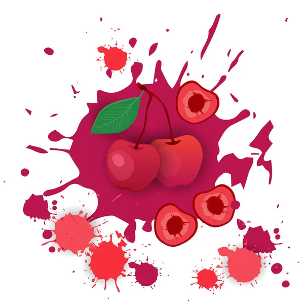 Třešně Logo akvarel Splash Design čerstvé přírodní potraviny — Stockový vektor