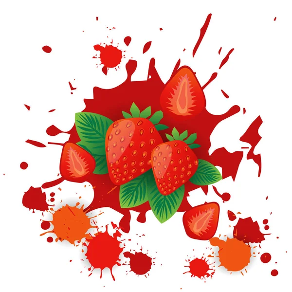 Strawberry Fruit Logo Watercolor Splash Design Fresh Natural Food — Stock Vector