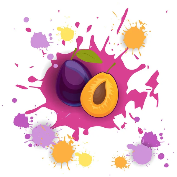 Logo de fruit de prune Aquarelle Splash Design aliments naturels frais — Image vectorielle