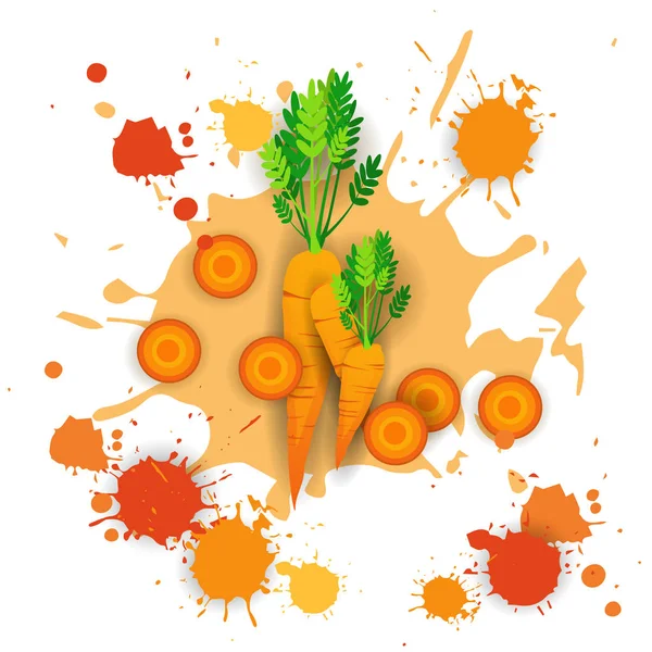 ニンジン野菜ロゴ水彩スプラッシュ デザイン新鮮な自然食品 — ストックベクタ
