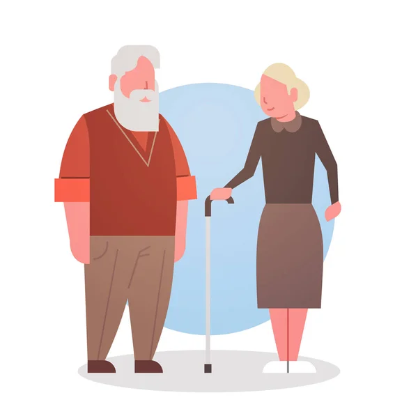 Ανώτερος άνθρωπος και γιαγιά ζευγάρι γυναίκα και Grandfathr γκρι μαλλιά εικονίδιο πλήρους μήκους — Διανυσματικό Αρχείο