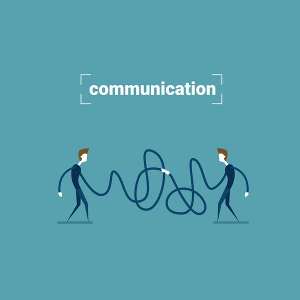 Dos hombres de negocios que sostienen la conexión de cables Concepto de comunicación de gente de negocios — Vector de stock