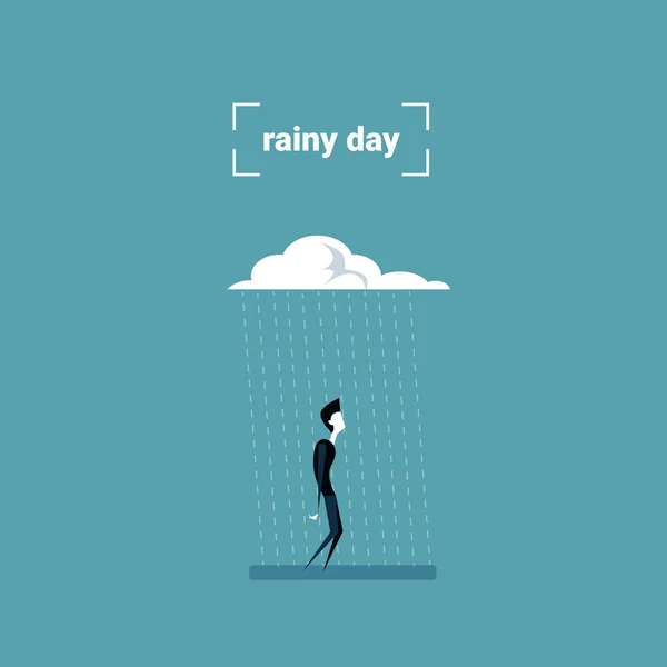 Business Man Standing Under Rain Cloud Rainy Day Problem Concept — Stock Vector