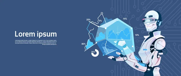 Modern Robot Hold Loading Graphic Diagram, Futuristic Artificial Intelligence Mechanism Technology — Stock Vector