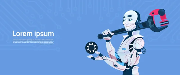 Chiave a chiave moderna per robot da tenere in mano, tecnologia futuristica del meccanismo di intelligenza artificiale — Vettoriale Stock