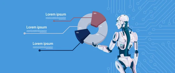 Moderne Robot houden grafische Diagram, futuristische kunstmatige intelligentie mechanisme technologie — Stockvector