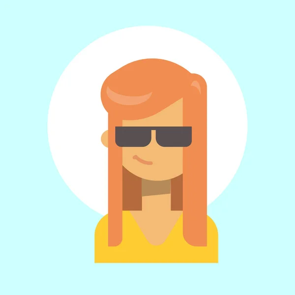 Feminino vestindo óculos de sol Emotion Profile Icon, Woman Cartoon Portrait Happy Smiling Face — Vetor de Stock