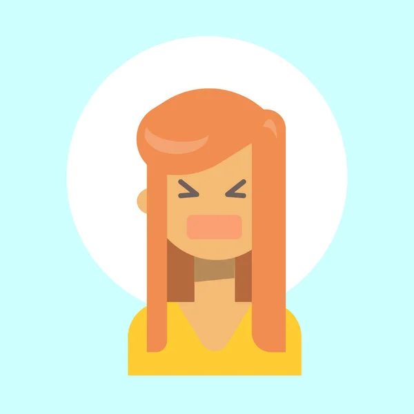 Kobieta krzyczy emocja ikona profilu, kobieta kreskówka portret twarz — Wektor stockowy