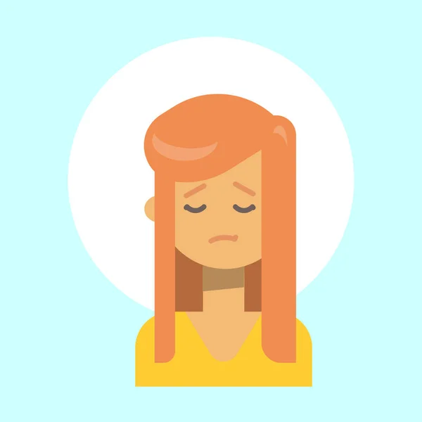 Female Sad Emotion Profile Icon, Woman Cartoon Portrait Face