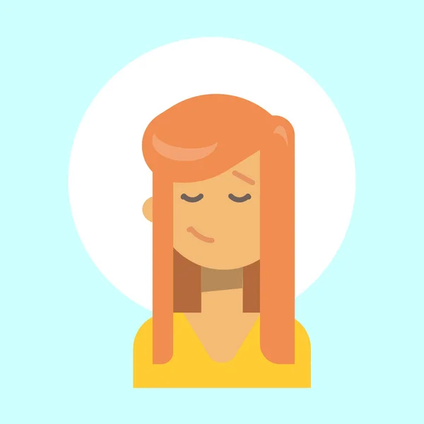 Ícone de perfil de emoção de olhos fechados femininos, retrato de desenhos animados de mulher Rosto sorridente feliz — Vetor de Stock