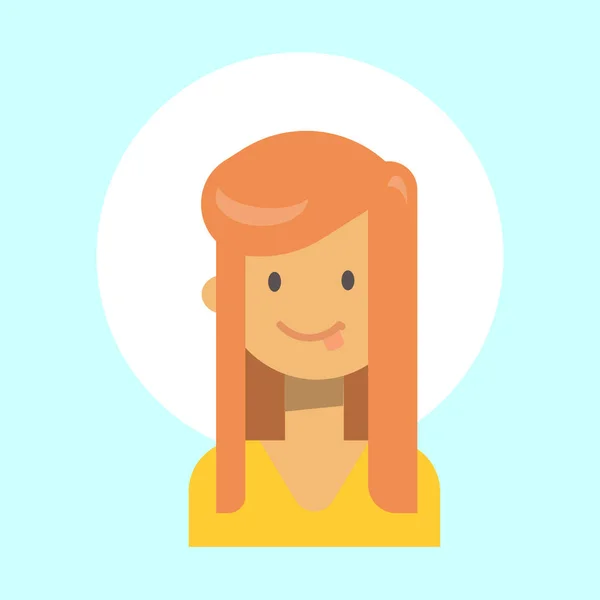 Hembra Mostrando Lengua Emoción Perfil Icono, Mujer Retrato de dibujos animados Cara sonriente feliz — Vector de stock