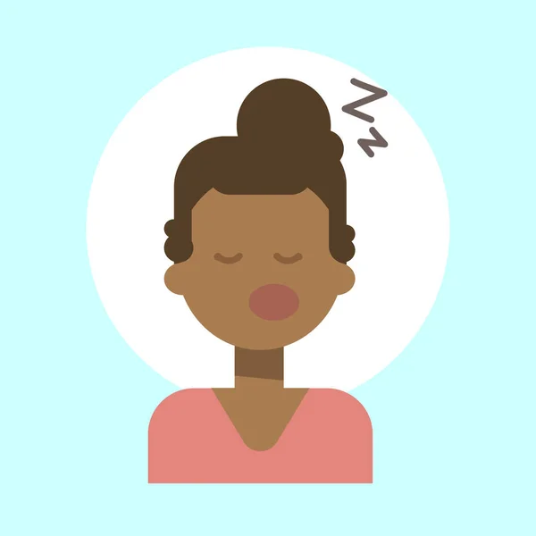 Символ афроамериканской женской полосы спящих эмоций, портрет женщины-мультипликатора Happy Smiling Face — стоковый вектор