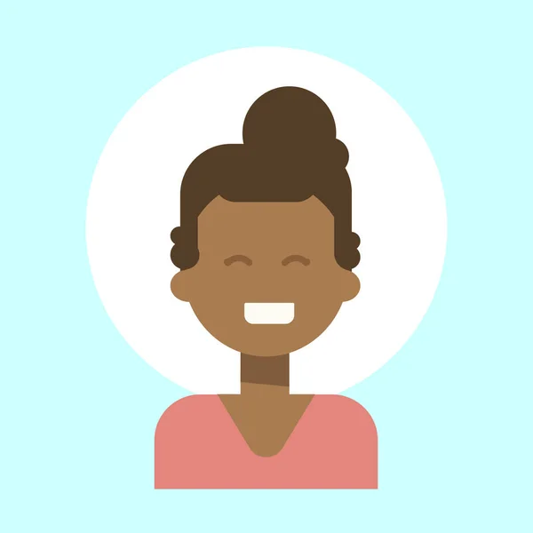 Icono de perfil de emoción femenina afroamericana, retrato de dibujos animados de mujer Cara sonriente feliz — Vector de stock