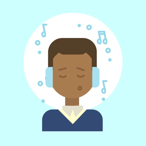 Afro-Americano Masculino Escuchando Música Emoción Perfil Icono, Hombre Dibujos Animados Retrato — Vector de stock