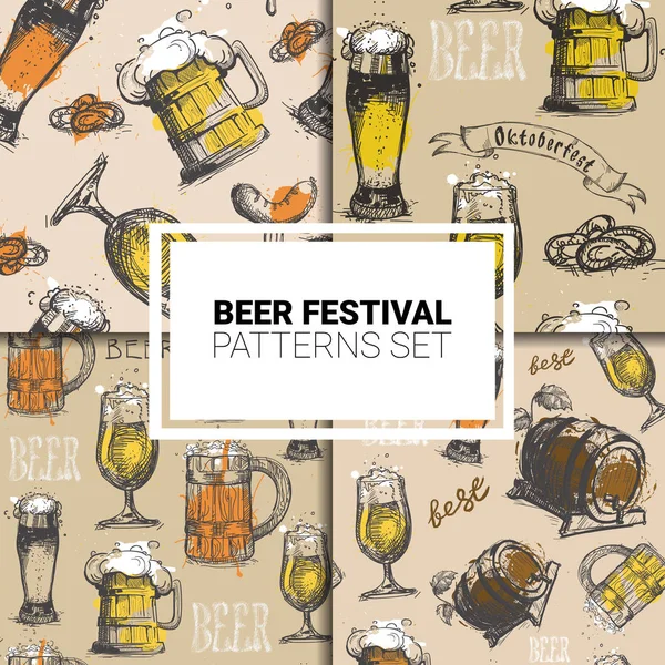 Oktoberfest sem costura padrão conjunto alemão cerveja festival decoração de férias Design — Vetor de Stock