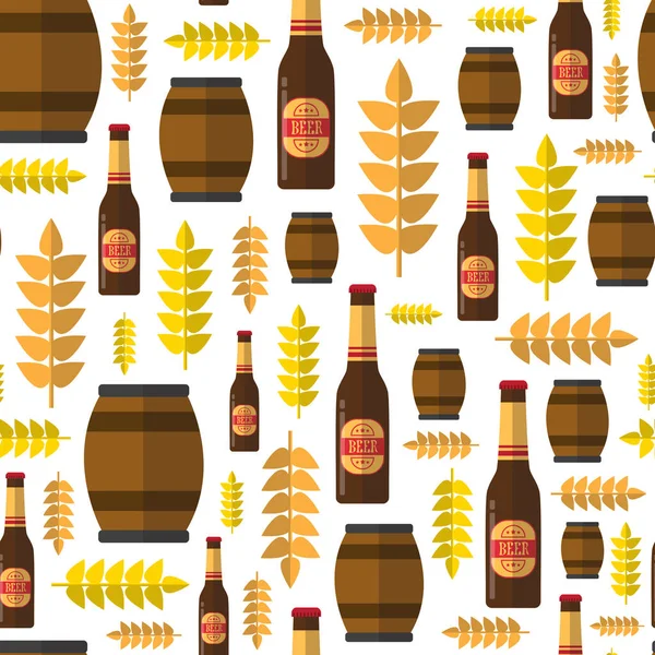 Motif sans couture Bière tonneaux et bouteilles Ornement Oktoberfest Festival Décoration de vacances Concept — Image vectorielle
