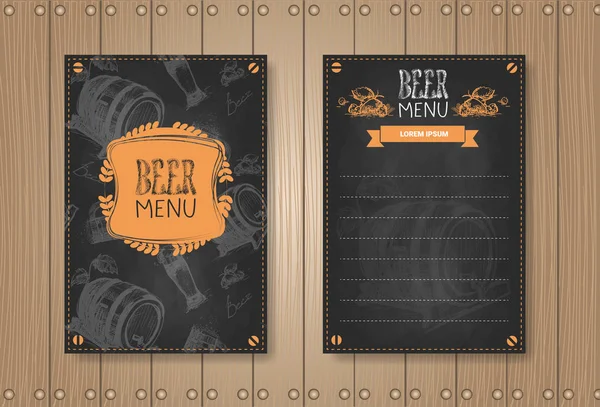 Design de conjunto de menu de cerveja para restaurante Cafe Pub gizado em fundo texturizado de madeira — Vetor de Stock