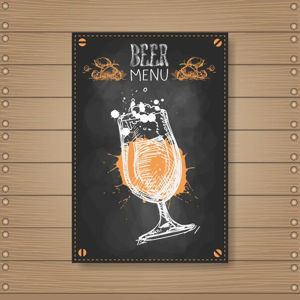 Conception de menu de bière pour le café restaurant Pub crayé sur fond texturé en bois — Image vectorielle