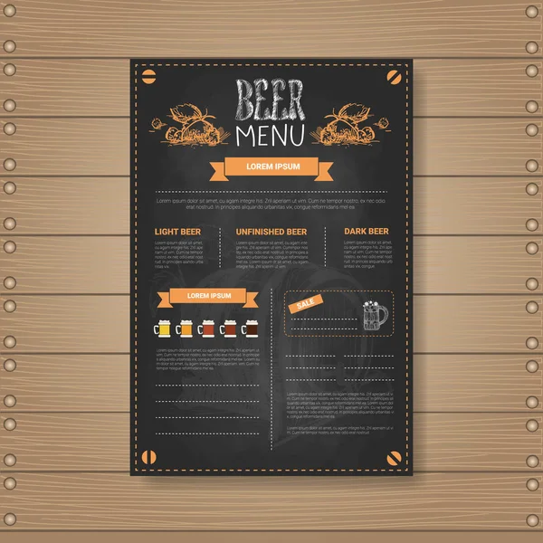 Bira menü tasarımı için ahşap dokulu arka plan üzerinde Chalked Restoran Cafe Pub