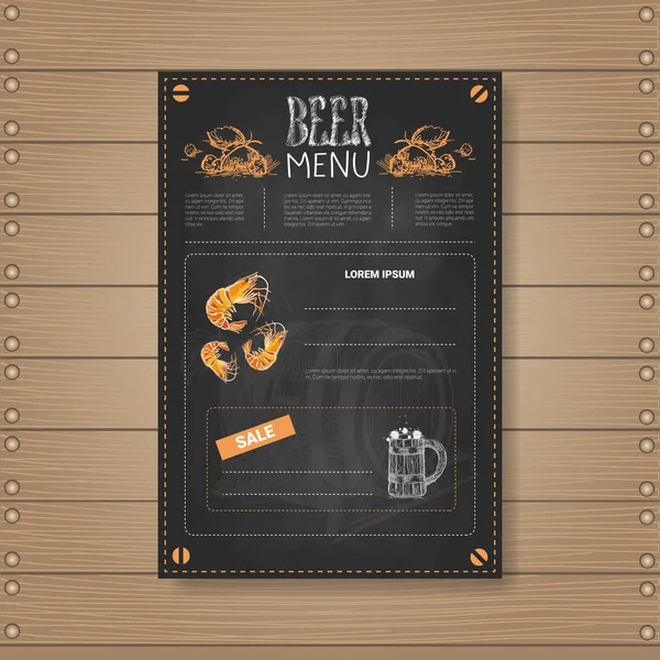 Дизайн меню пива для ресторана Кафе паб мелом на деревянном фоне — стоковый вектор
