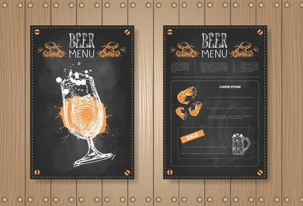 Bier-Menü-Set-Design für Restaurant Café Pub auf Holz texturierten Hintergrund gekalkt — Stockvektor