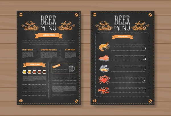 Bier-Menü-Set-Design für Restaurant Café Pub auf Holz texturierten Hintergrund gekalkt — Stockvektor