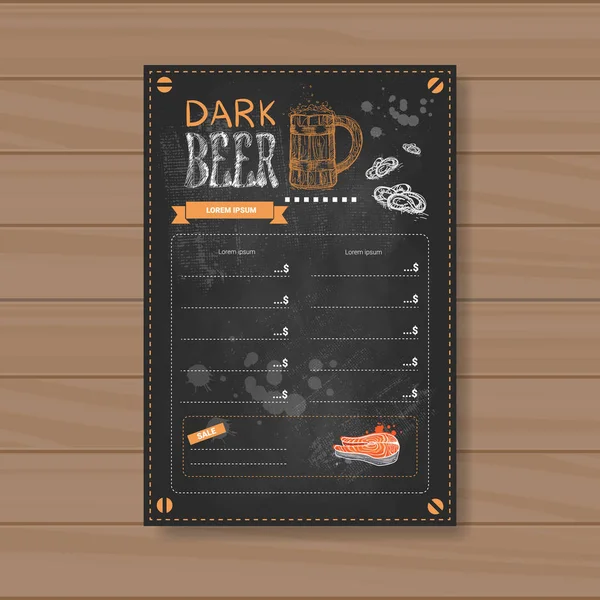 Dark Beer Menu Design For Restaurant Cafe Pub Chalked On Wooden Textured Background — Stock Vector